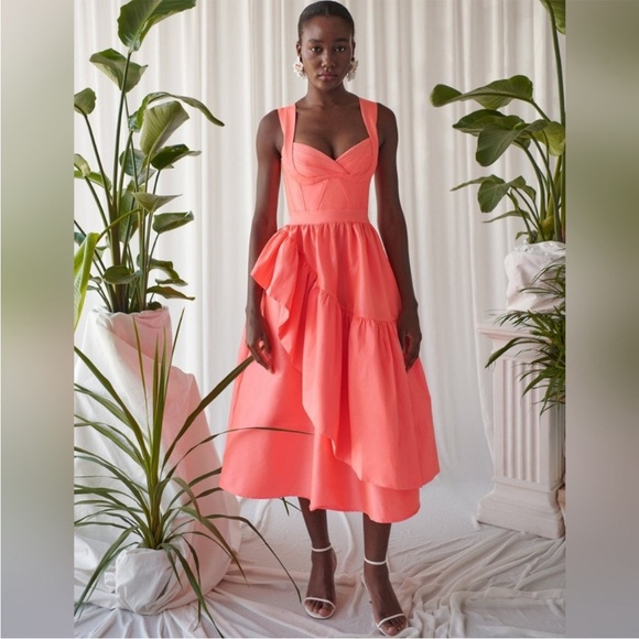 CeliaB Dresses & Skirts - CeliaB Coral Ruffle Midi Dress